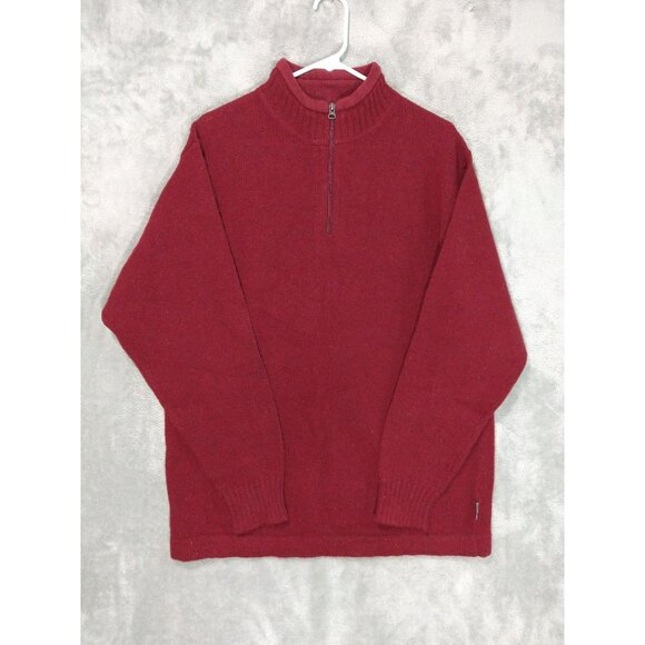 Woolrich Sweater Mens Large Burgundy Wool 1/4 Zip Mock Neck Pullover Long Sleeve - Picture 1 of 7
